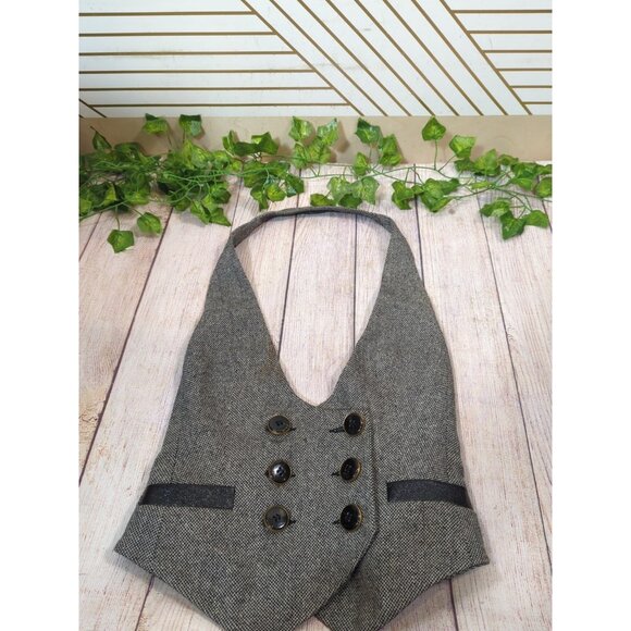 Express Design Studio Tweed Halter Vest Top Gray Wool Blend Double Breasted 0 RE - Picture 3 of 7